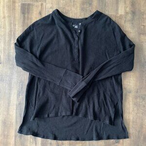 Offline by Aerie Black Waffle Knit Henley Long Sleeve Top Size Large
